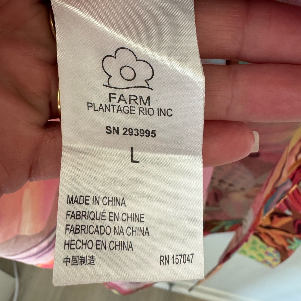 NWT FARM Rio Fruit Salad MIDI Dress Fruit Print with Puff Sleeves Size Large - Picture 4 of 16